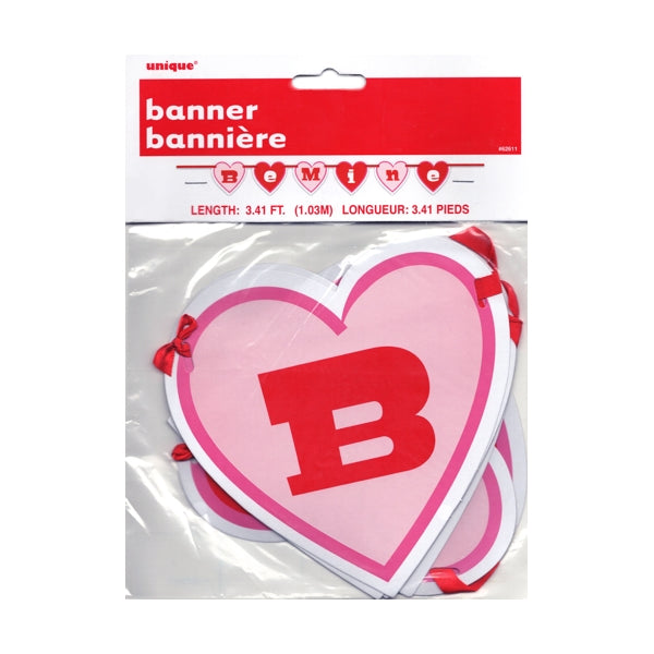 Unique Valentine's Be Mine Party Hanging Banner - Pink/Red Hearts (3.41ft. x 6in.)