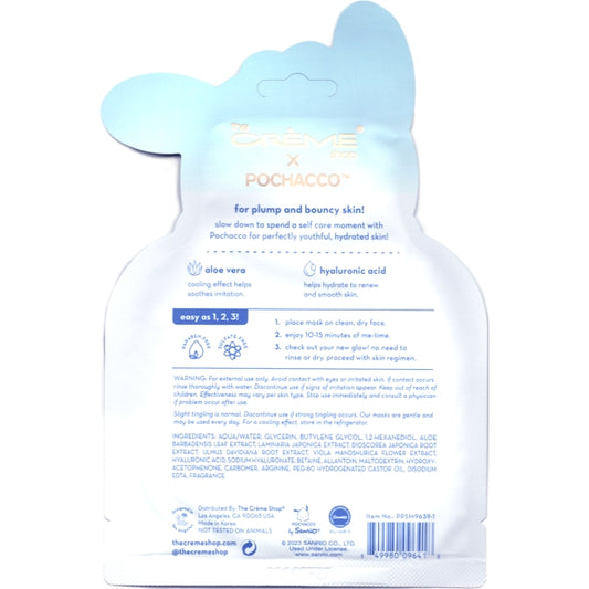 Creme x Pochacco Printed Essence Sheet Face Mask - Perfectly Plump (Infused with Aloe Vera and Hyaluronic Acid)