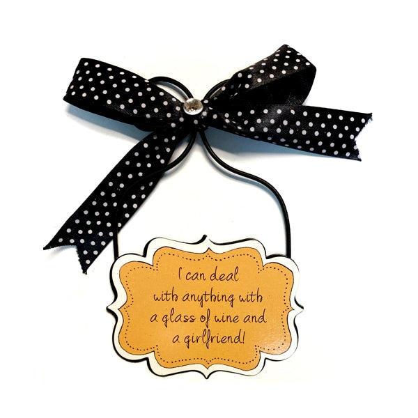 Transpac Decorative Metal Wire Die-Cut Sassy Plaque with Bow - I Can Deal With Anything with Wine... (4" x 5")