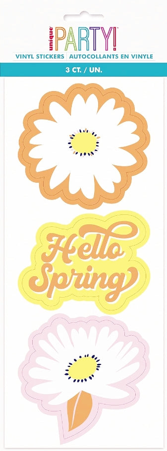 Unique Hello Spring Daisy Floral Vinyl Stickers (3 Pack) Weather Friendly