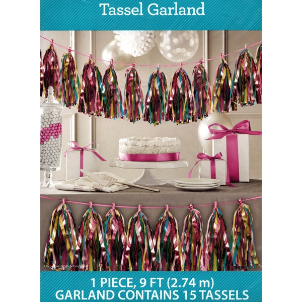 Way to Celebrate Metallic Tassels Garland Party Banner - Pink Gold Teal (9 ft./108 in.)