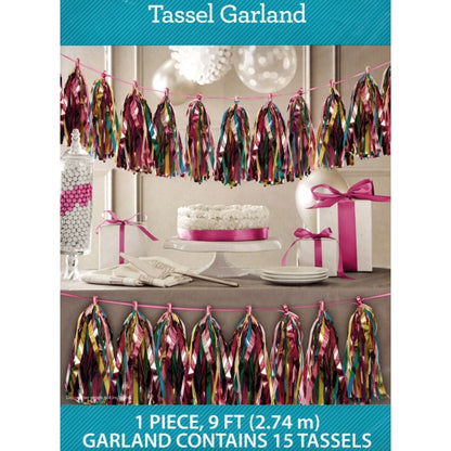 Way to Celebrate Metallic Tassels Garland Party Banner - Pink Gold Teal (9 ft./108 in.)