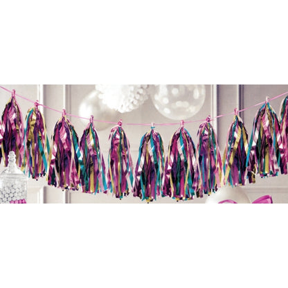 Way to Celebrate Metallic Tassels Garland Party Banner - Pink Gold Teal (9 ft./108 in.)