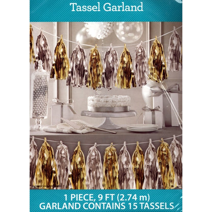 Way to Celebrate Metallic Tassels Garland Party Banner - Silver/Gold (9 ft./108 in.)