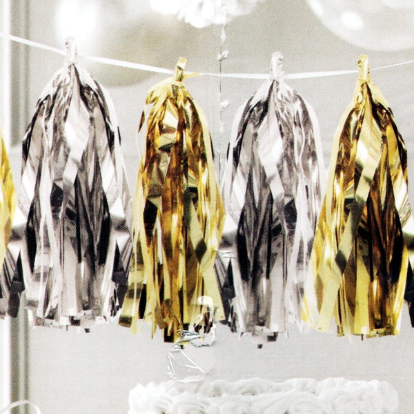 Way to Celebrate Metallic Tassels Garland Party Banner - Silver/Gold (9 ft./108 in.)