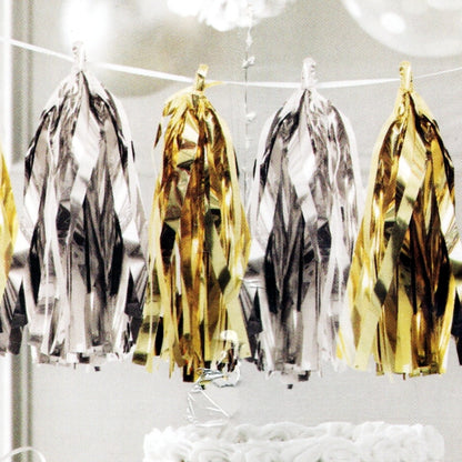 Way to Celebrate Metallic Tassels Garland Party Banner - Silver/Gold (9 ft./108 in.)