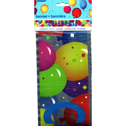Unique Metallic Foil Celebrate Party Banner - Balloons (12ft. x 5in.)