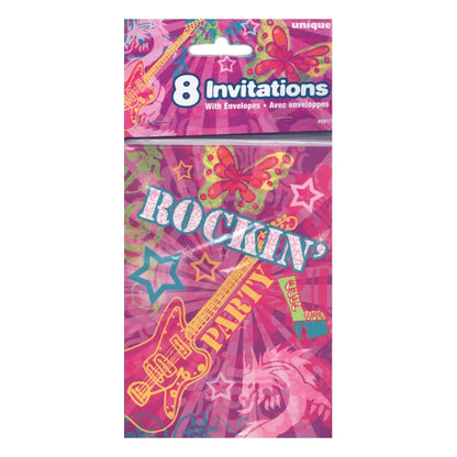 Unique Rockin' Party Invitations with Envelopes - Pink (8 Pack)