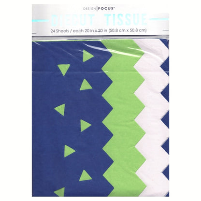 Design Focus Die-Cut Gift Wrap Tissue Paper Sheets - Blue, Green, White (24 Sheet Pack)