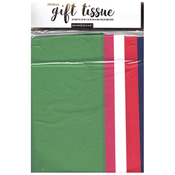 Design Focus Assorted Color Gift Wrap Tissue Paper Sheets, 20" x 26" each - Olive, Magenta, Red, White, Navy Blue (36 sheets)