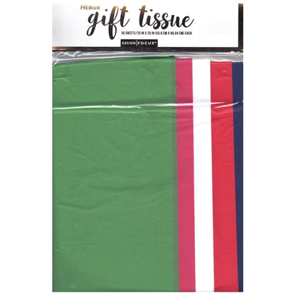 Design Focus Assorted Color Gift Wrap Tissue Paper Sheets, 20" x 26" each - Olive, Magenta, Red, White, Navy Blue (36 sheets)