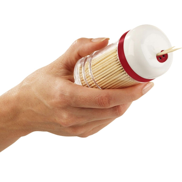 GoodCook Shake-a-Pick Toothpicks with Dispenser - Red (200 Pack) Made of Natural, Sturdy 100% Bamboo