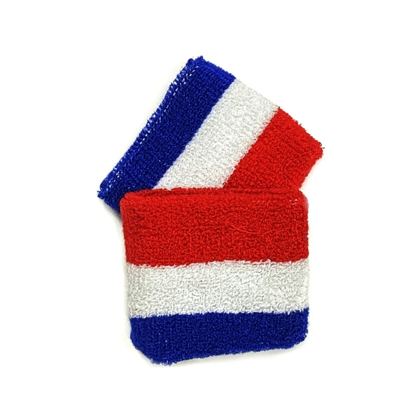 Sweatband Terry-Cloth Wristbands - Red White Blue (1 Pair) For Sport and Physical Activities