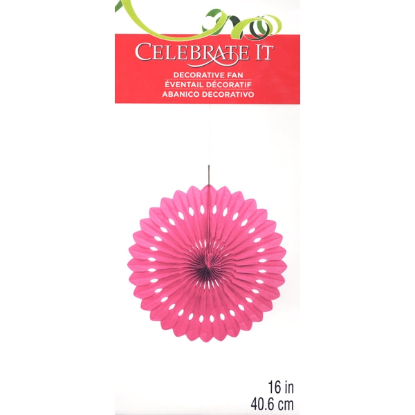 Celebrate It Decorative Die-Cut Paper Fan Hanging Decor - Magenta Pink (16") Floral Design