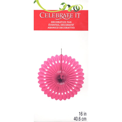 Celebrate It Decorative Die-Cut Paper Fan Hanging Decor - Magenta Pink (16") Floral Design