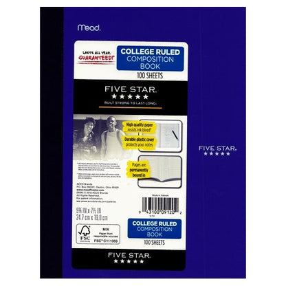 Mead College Ruled Plastic Cover Composition Notebook (100 Sheets) Colors Vary - DollarFanatic.com